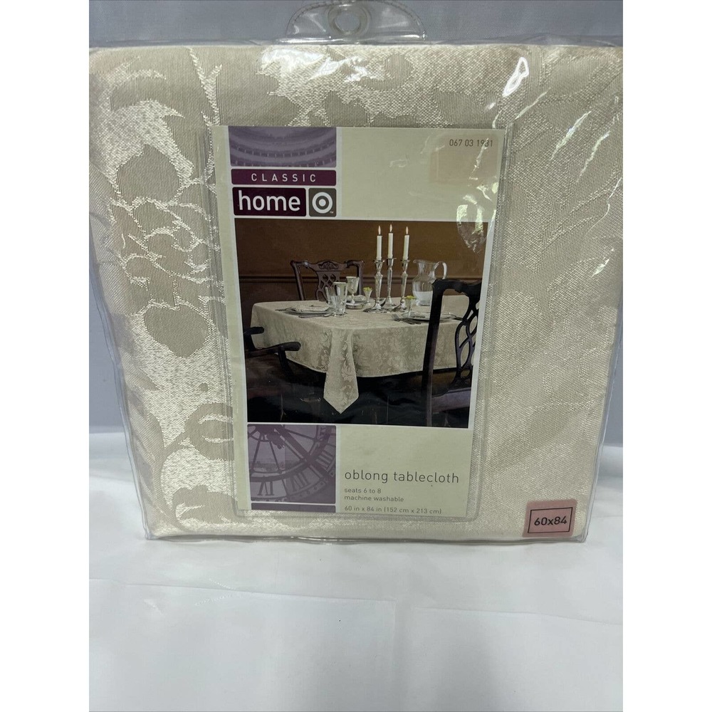 Classic Home Ivory/Gold cloth tablecloth 60x84 oblong Traditional Holiday